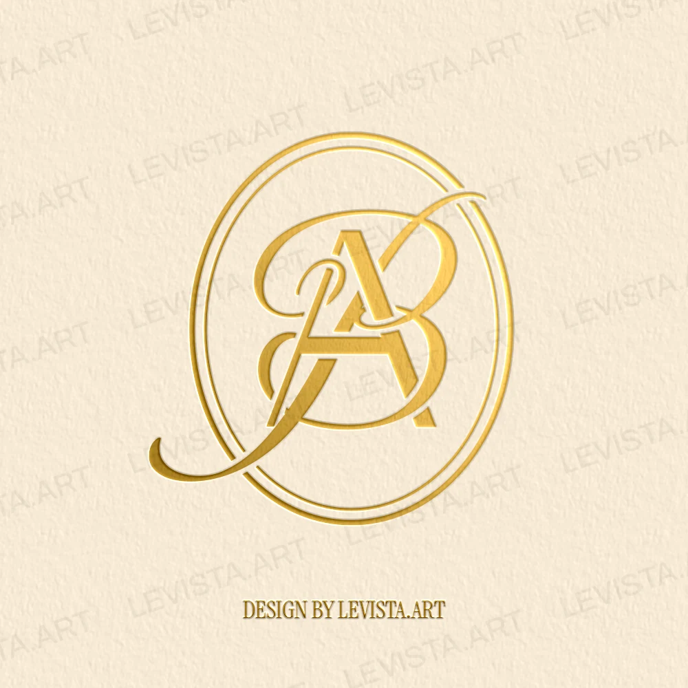 Gold AB & BA Monogram logo for wedding stationary, invitations, décor and modern branding