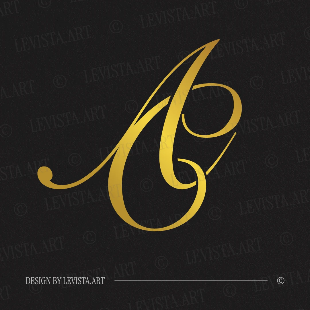 Gold AC & CA monogram logo on black background for premium wedding stationery and personal branding