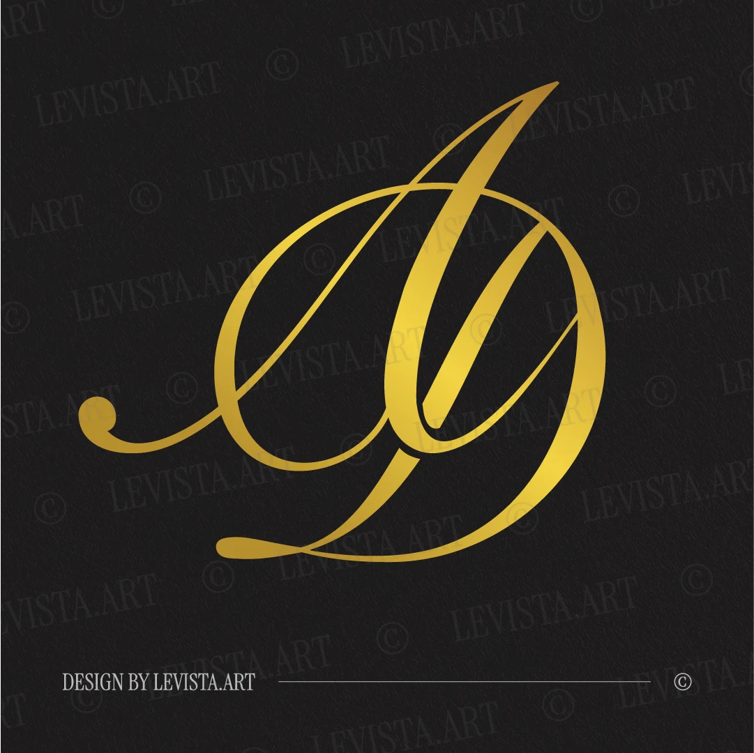 Gold AD & DA monogram as minimalist interlocking wedding letter logo for premium stationery and branding