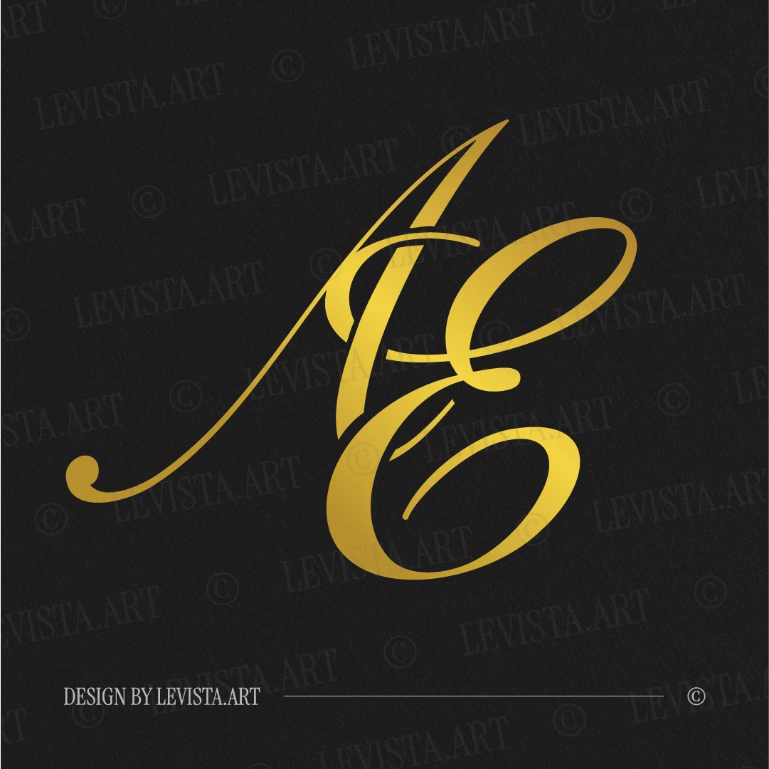Gold AE & EA monogram as minimalist interlocking letter logo design for premium wedding stationery and luxury branding