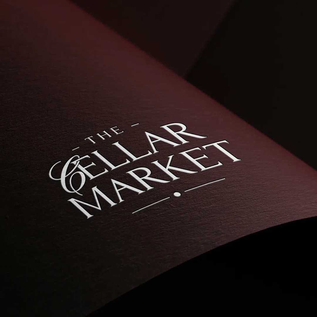 Vertical view wine store monogram logo on luxury textured paper