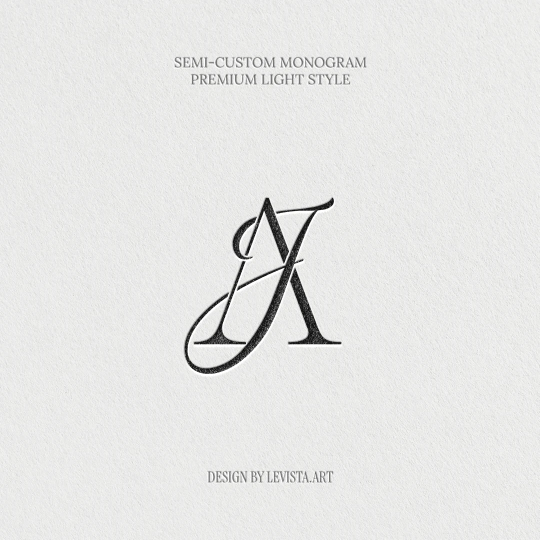 Minimalist semi-custom monogram design on textured paper for wedding branding, Premium Light Style aesthetic